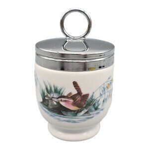 Royal Worcester Birds Egg Coddler Porcelain With Chrome Lid 3.5" Made in England